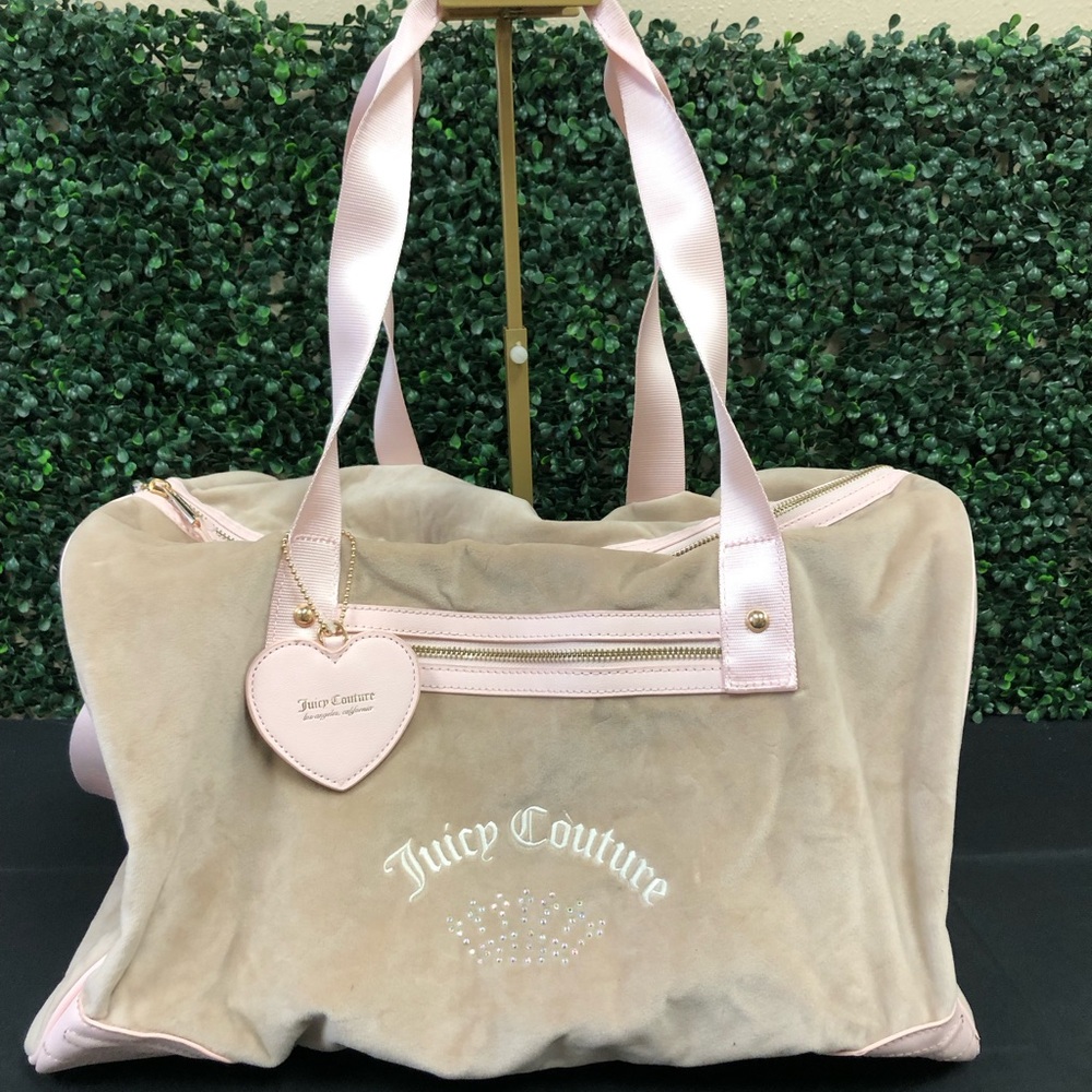 Juicy Couture Beige and Light Pink Velour Travel Bag